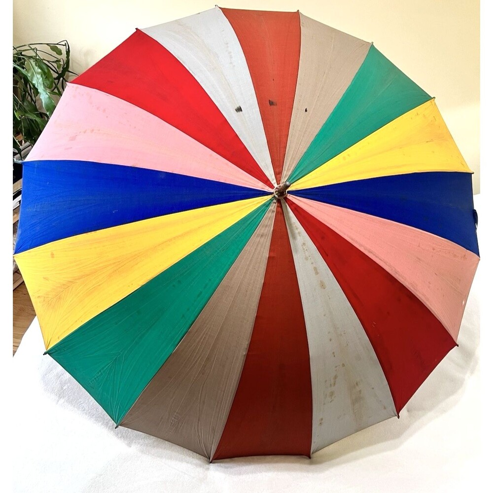 Vtg Spalding Golf Umbrella Dupont Zelan Process Element Cloth 50 In. w/Cover USA